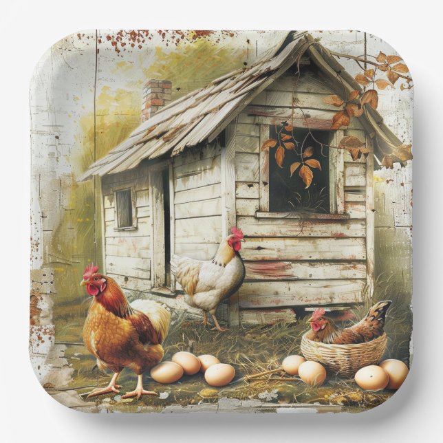 Assiette en papier pour fête œufs et poules (Recto)