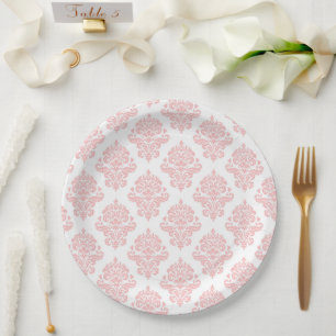 Assiette en papier pour fête rose pastel pêche dam