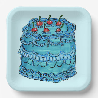 Assiette en papier pour gâteau à la cerise bleue