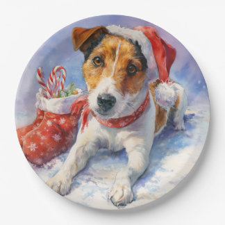 Assiette en papier pour Jack Russell à Noël