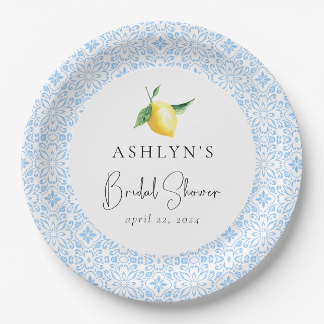 Assiette en papier pour la douche de mariée au thè (Devant)
