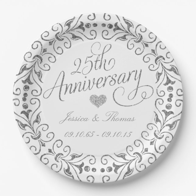 Assiette en papier pour les noces d'argent (Devant)