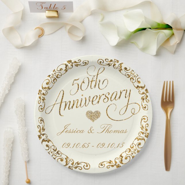 Assiette en papier pour les noces d'or de mariage  (Mariage)