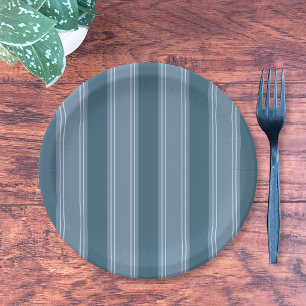 Assiette en papier ronde à motif rayure bleue