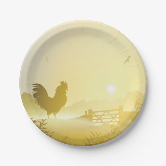 Assiette en papier ronde de 7" Sunny Morning Farm  (Devant)