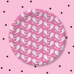 Assiette en papier rose à motif de fantôme mignon