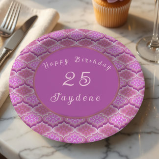 Assiette en papier rose et violet de style Ogee av