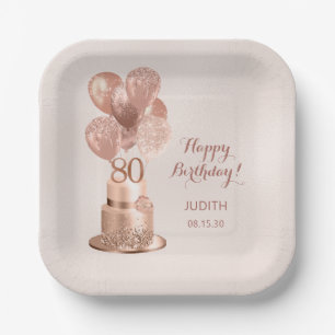 Assiette en papier rose gold pour 80e anniversaire