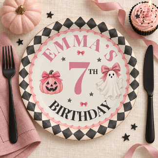 Assiette en papier rose personnalisée pour anniver