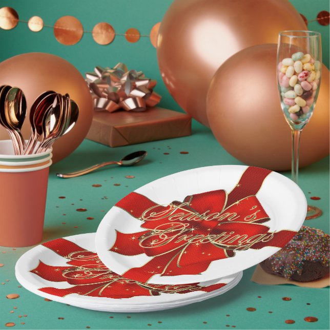 Assiette en papier ruban de Noël voeux de la saiso (Multi)