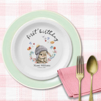 Assiette en papier simple lapin aquarelle pour le