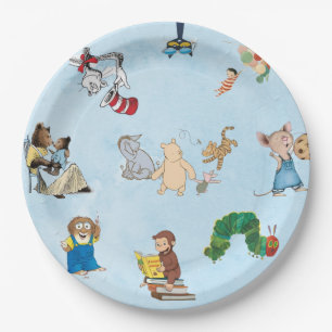Assiette en papier thème livre bleu