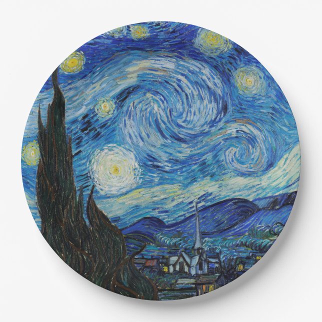 ASSIETTE EN PAPIER: VAN GOGH : NUIT STARRY (Devant)