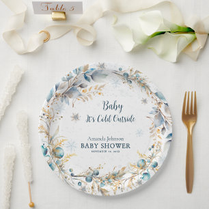 Assiette Flocon de Neige Or et Bleu Marine pour Ba