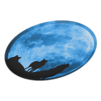 Assiette Loups d'hurlement de lune bleue