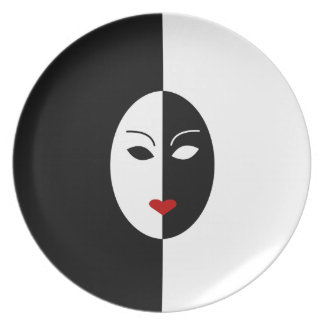 Assiette Masque blanc et rouge noir