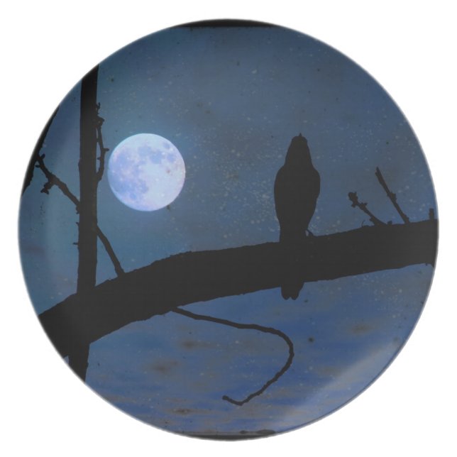 Assiette Oiseau noir gothique et lune bleue 10" de Raven (Devant)