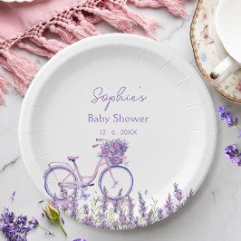 Assiette pour Baby Shower vélo à fleurs de lavande