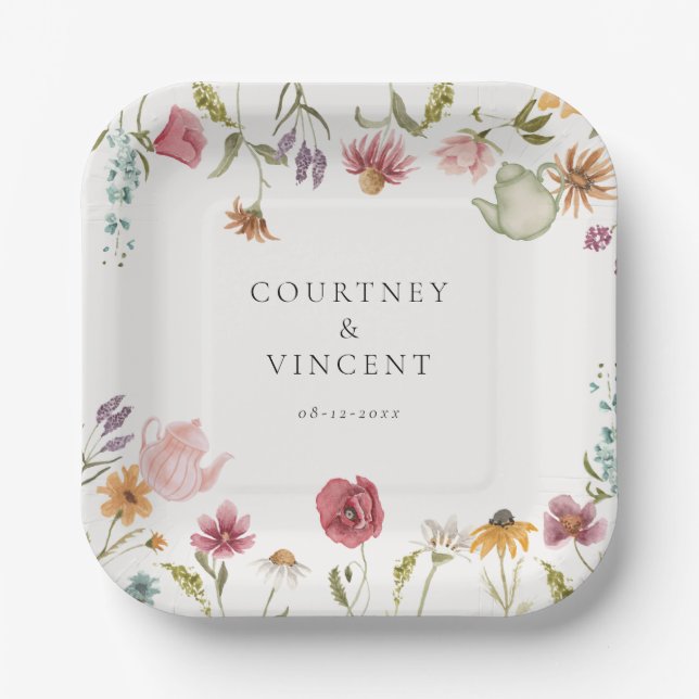 Assiettes de Fête de Fiançailles Thé Floral (Recto)