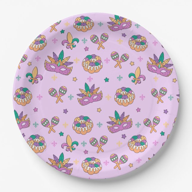 Assiettes de fête pour gâteau des rois Mardi Gras  (Devant)