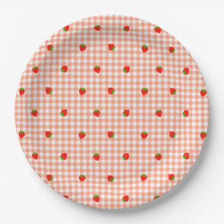 ASSIETTES EN CARTON いちご&ギンガムチェック(サーモンピンク)
