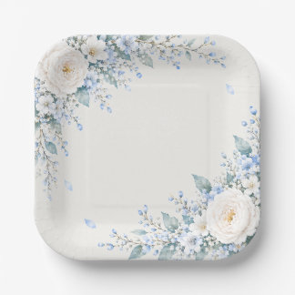 ASSIETTES EN CARTON 紙皿 四角 上品 花 エレガント