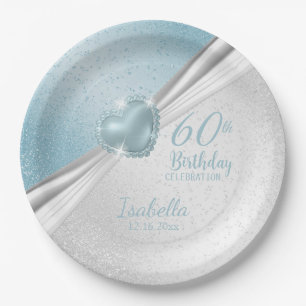 Assiettes En Carton 00e anniversaire - Coeur bleu et Parties scintilla