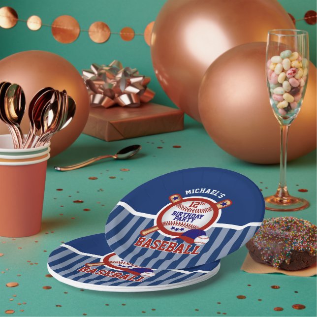Assiettes En Carton 00e fête d'anniversaire - Baseball - Bleu foncé (Multi)
