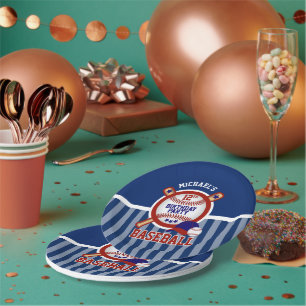 Assiettes En Carton 00th Fête d'anniversaire - base-ball - bleu-fonc