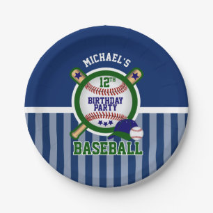 Assiettes En Carton 00th Fête d'anniversaire - base-ball - vert-fonc