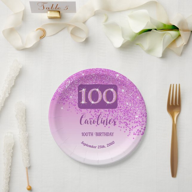 Assiettes En Carton 100e anniversaire Chic Falling Parties scintillant (Mariage)