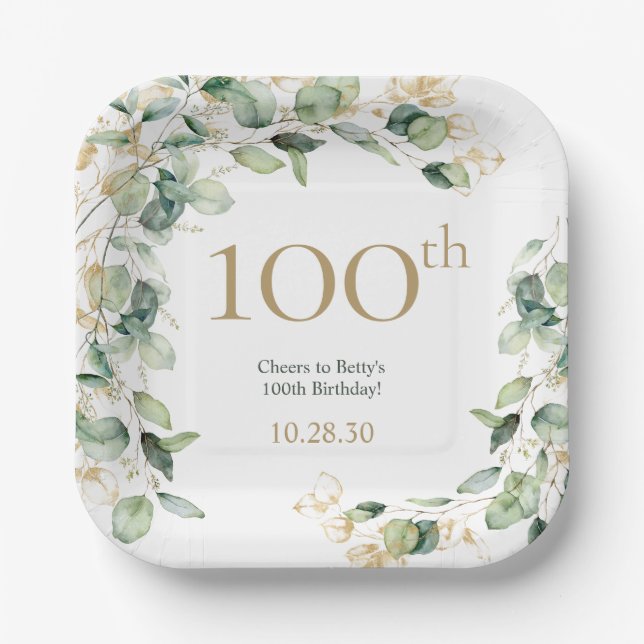 Assiettes En Carton 100e anniversaire Eucalyptus (Recto)