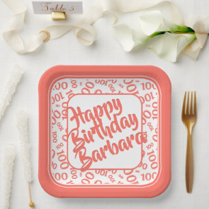 Assiettes En Carton 100e anniversaire Random Numéro Motif Coral/Blanc