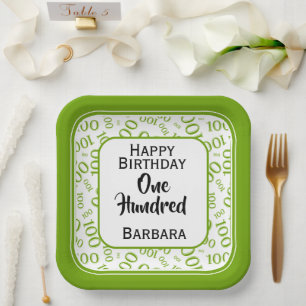 Assiettes En Carton 100e Motif de numéro aléatoire vert/blanc