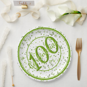 Assiettes En Carton 100e Soirée Centenaire Elégante Vert/Blanc