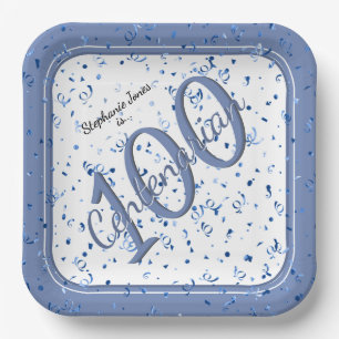Assiettes En Carton 100e Soirée élégante Centenaire Bleu/Blanc