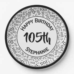 Assiettes En Carton 105e anniversaire moderne Numéro Motif noir/blanc