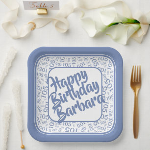 Assiettes En Carton 105e anniversaire Random Number Motif Bleu/Blanc