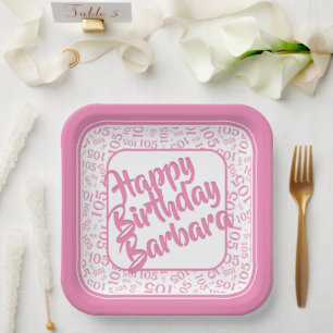Assiettes En Carton 105e anniversaire Random Number Motif rose/blanc