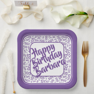Assiettes En Carton 105e anniversaire Random Number Motif violet/blanc