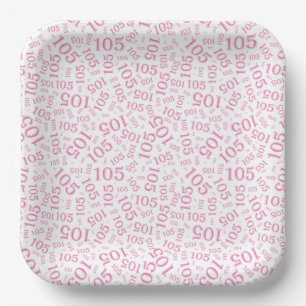 Assiettes En Carton 105e fête d'anniversaire Motif aléatoire rose/blan