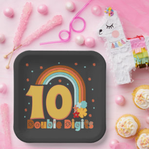 Assiettes En Carton 10 CHIFFRES Double Anniversaire Fille Fête Super