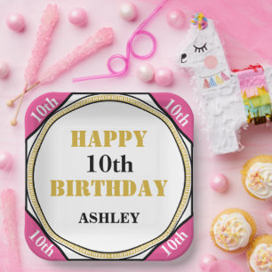 Assiettes En Carton 10e anniversaire Elegant Pink Gold