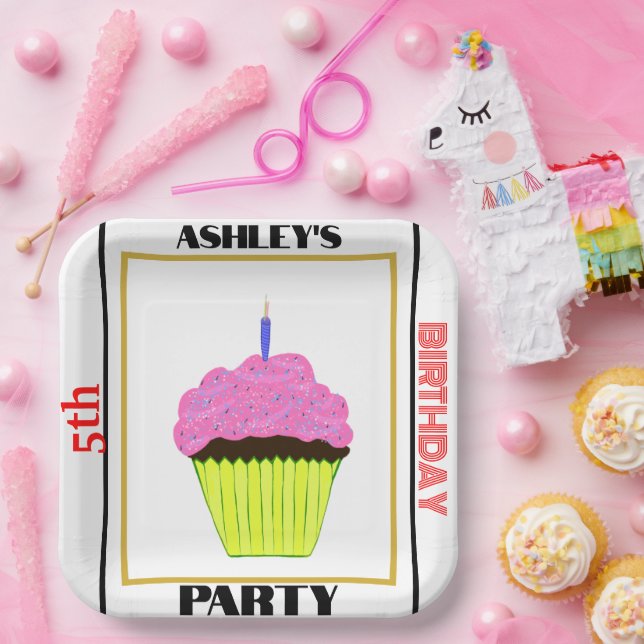 Assiettes En Carton 10e anniversaire fête Cupcake PHOTO NOM ÂGE (Fête)