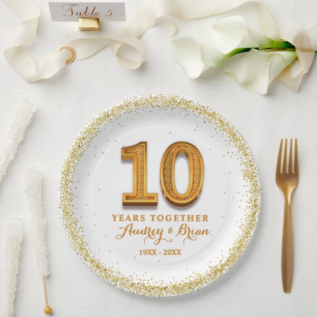 Assiettes En Carton 10e anniversaire Personnalisé (Mariage)
