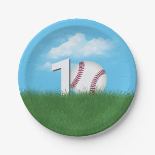 Assiettes En Carton 10ème Anniversaire Baseball En Herbe Verte