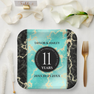 Assiettes En Carton 11ème anniversaire de Mariage turquoise