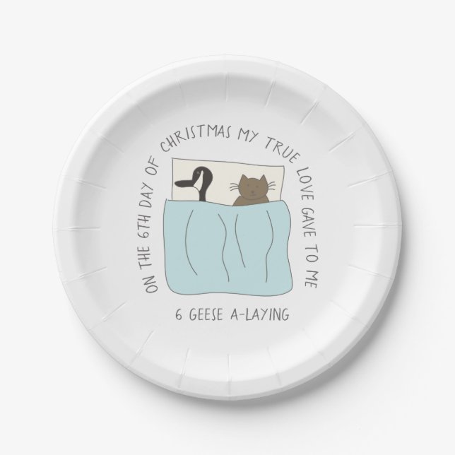 Assiettes En Carton 12 Jours de Catmas 6 oies à pondre Noël (Devant)