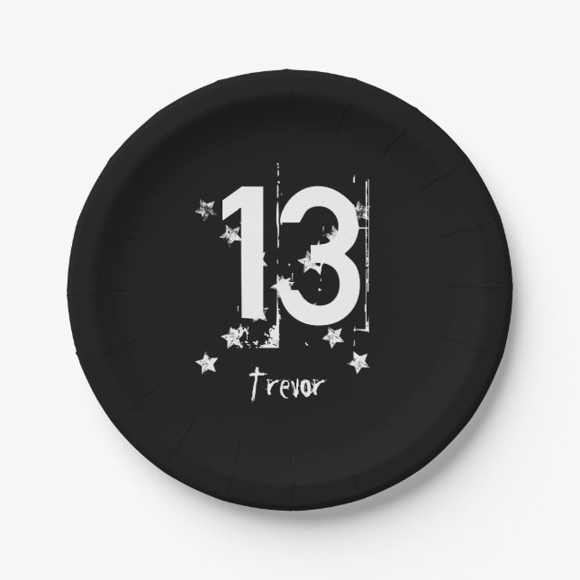 Assiettes En Carton 13e Ado Anniversaire Grunge Lettres Stars C13Z1 (Devant)
