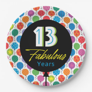 Assiettes En Carton 13e Joyeux Anniversaire Bright Graphic Balloon